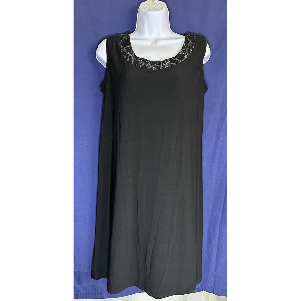 R&M Richards Women's Black Embellished Neckline Sleeveless Dress Size 12